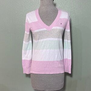 Tommy Hilfiger Pastel Striped V-Neck Sweater